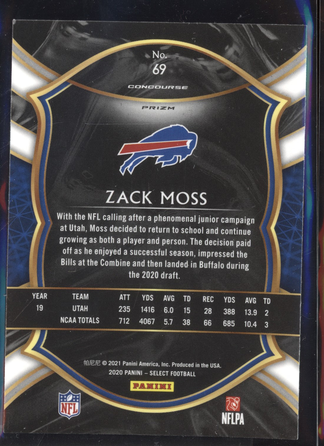 Zack Moss 2020 Panini Select Concourse Silver RC