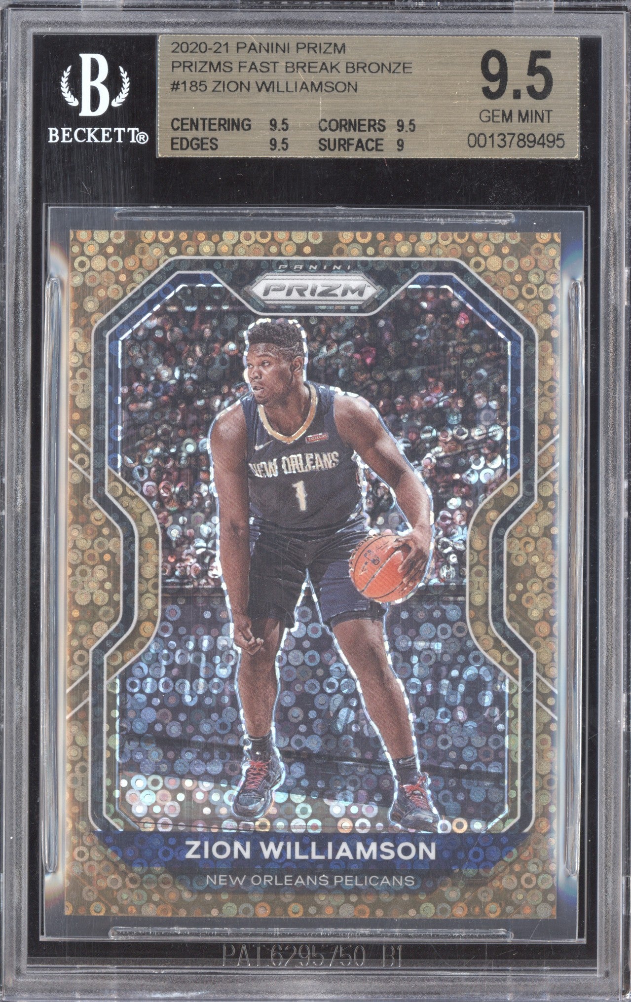 Zion Williamson 2020-21 Panini Prizm 185 Fast Break Bronze 11/20 BGS 9.5