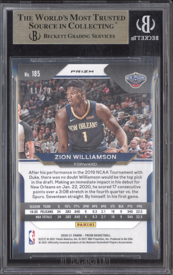 Zion Williamson 2020-21 Panini Prizm 185 Fast Break Bronze 11/20 BGS 9.5