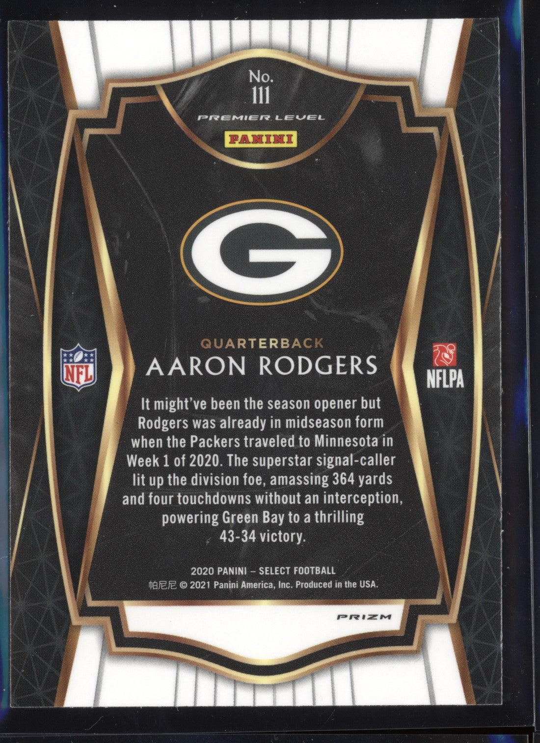 Aaron Rodgers 2020 Panini Select Premier Level Silver