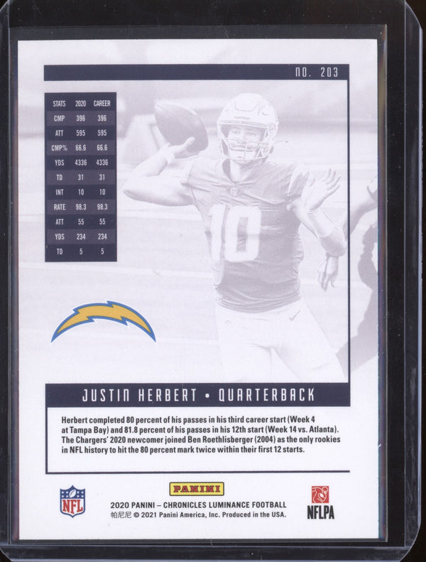 Justin Herbert 2020 Panini Chronicles 203 Luminance RC