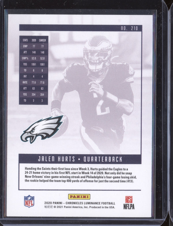 Jalen Hurts 2020 Panini Chronicles 210 Luminance RC