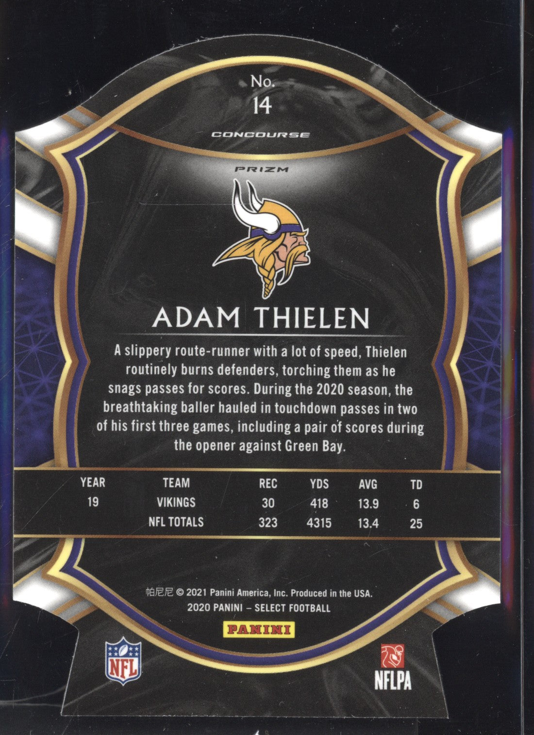 Adam Thielen  2020 Panini Select Concourse Red Die Cut