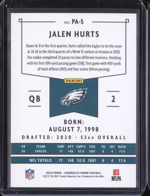 Jalen Hurts 2020 Panini Chronicles PA-5 Panini RC