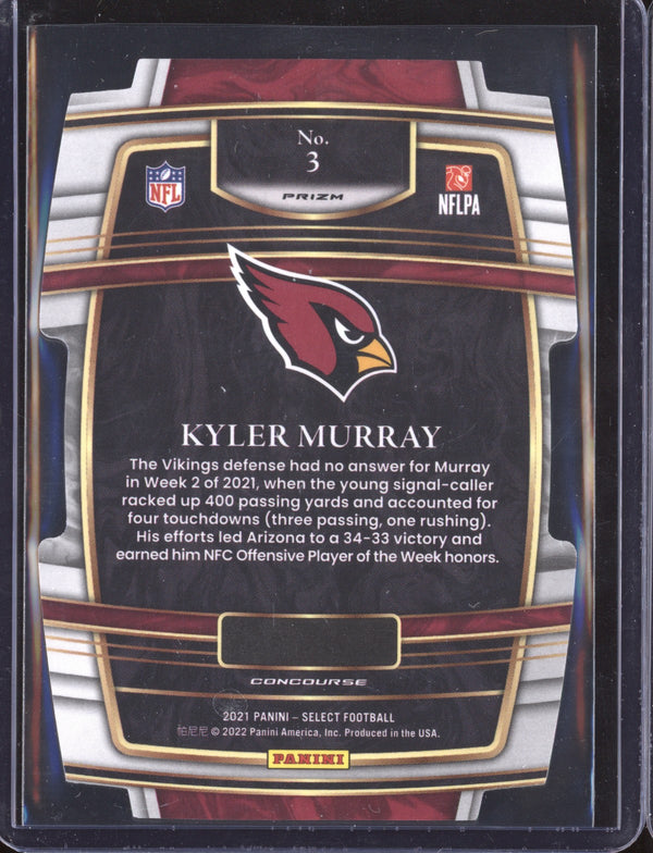 Kyler Murray 2021 Panini Select 3 Black Gold Die Cut