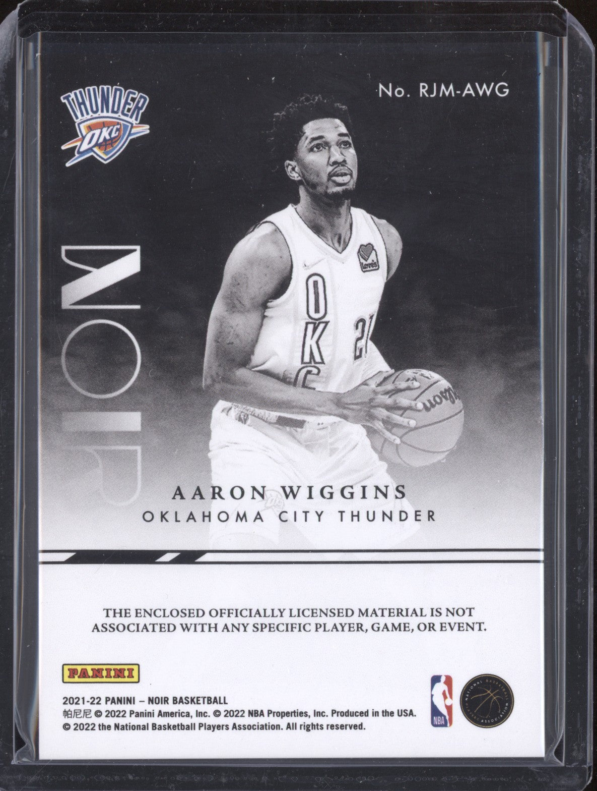 Aaron Wiggins 2021-22 Panini Noir RJM-AWG Rookie Jumbo Materials RC 26/99