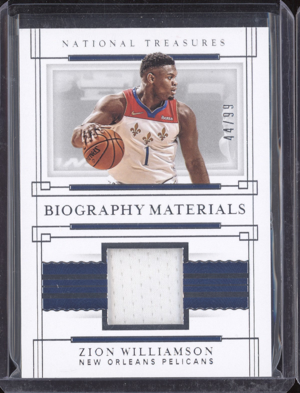 Zion Williamson 2020-21 Panini National Treasures BIO-ZWL Biography Materials 44/99