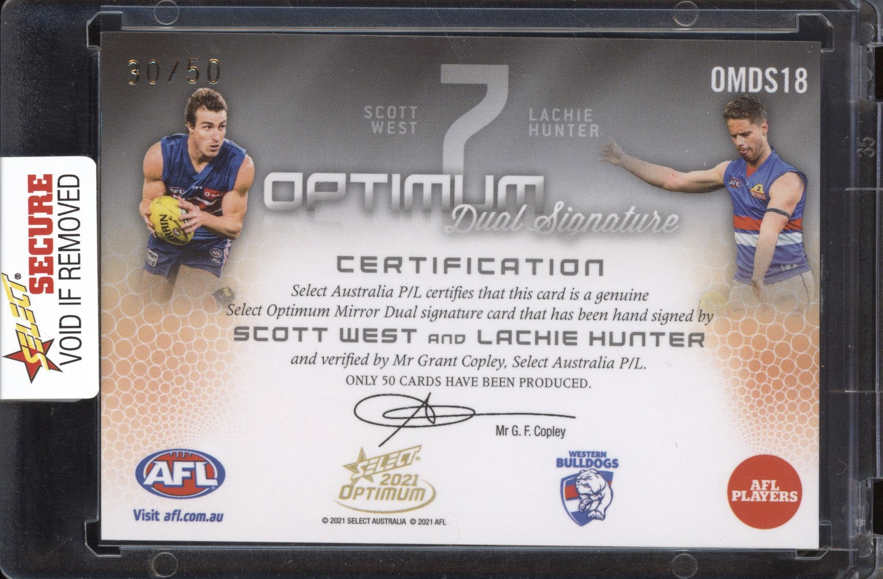 Scott West Lachie Hunter 2021 Select Optimum Mirror Dual Signature 30/50