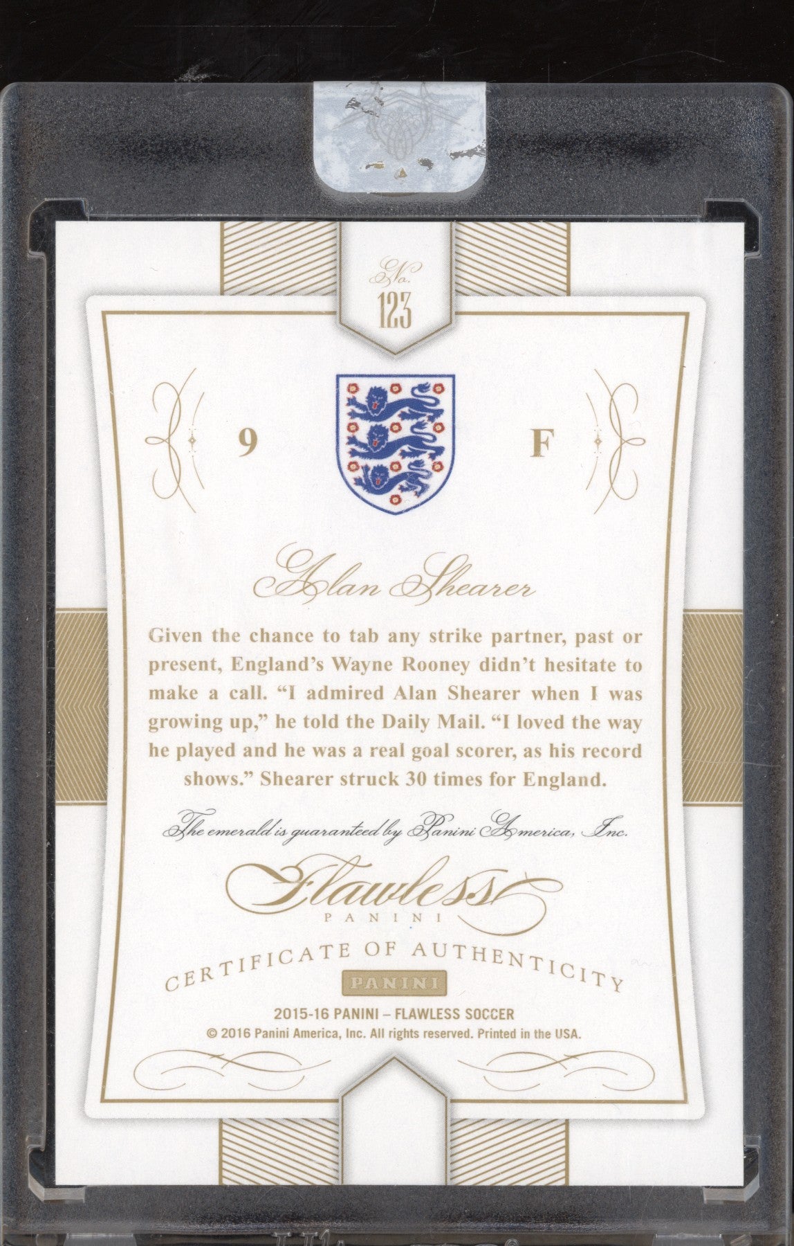 Alan Shearer 2015-16 Panini Flawless Soccer 123 Legends Emerald Gems 2/5