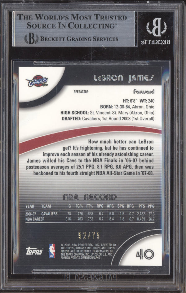 LeBron James 2007-08 Topps Finest 40 Black Refractor 52/75 BGS 9