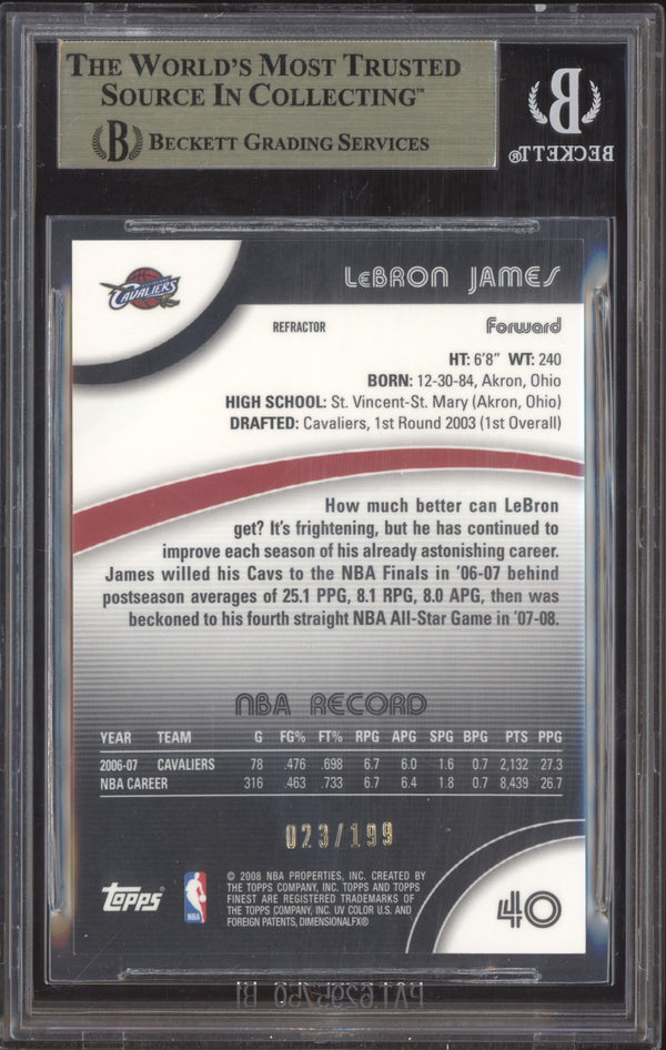 LeBron James 2007-08 Topps Finest 40 Blue Refractor Jersey Number 23/199 BGS 9.5