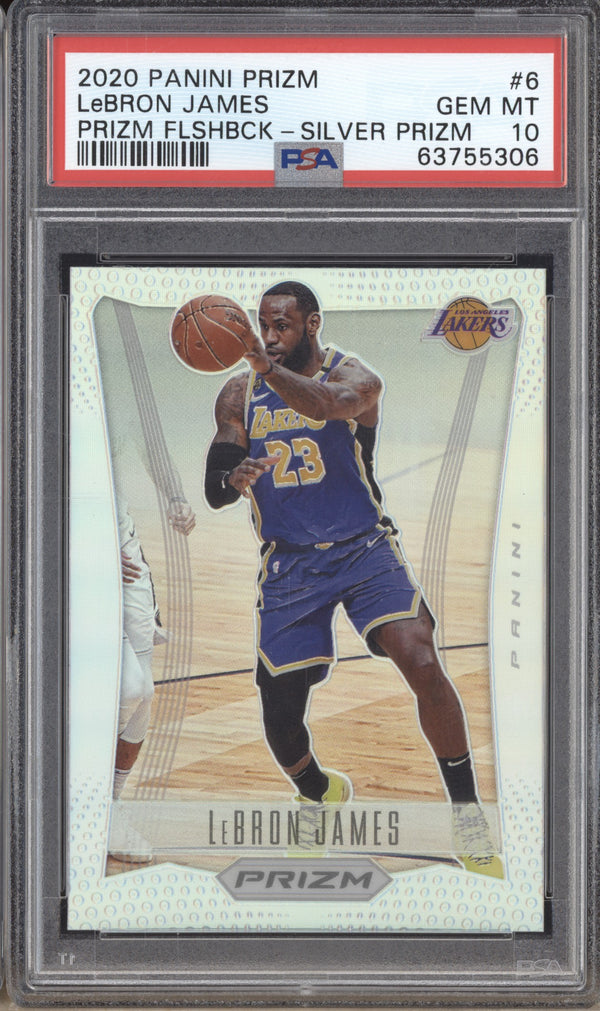 LeBron James 2020-21 Panini Prizm 6 Prizm Flashback Silver PSA 10