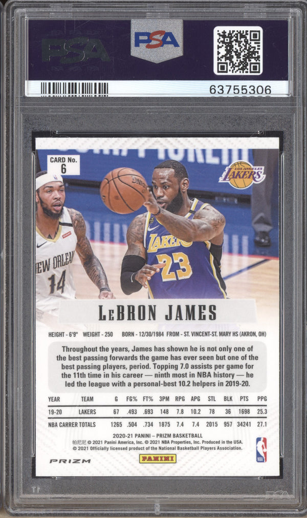 LeBron James 2020-21 Panini Prizm 6 Prizm Flashback Silver PSA 10