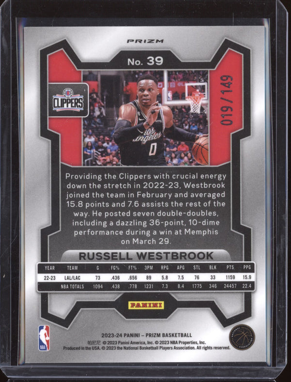 Russell Westbrook 2023-24 Panini Prizm 39 Purple Ice 19/149