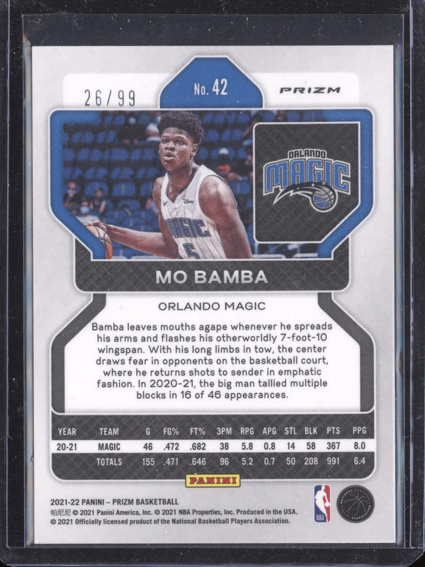 Mo Bamba 2021-22 Panini Prizm 42 Purple Prizm 26/99