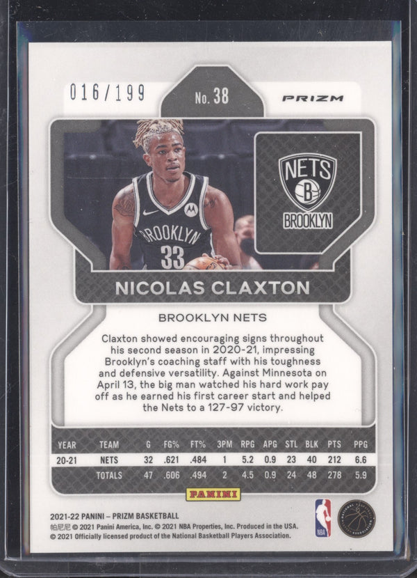 Nicolas Claxton 2021-22 Panini Prizm 38 Blue Prizm 16/199