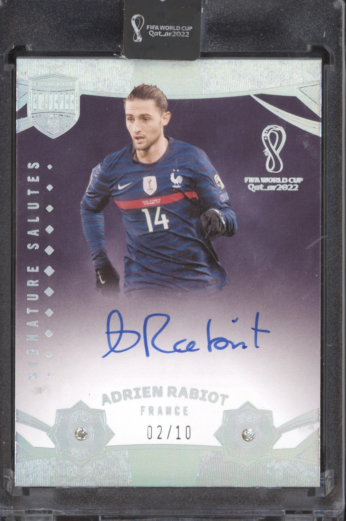 Adrien Rabiot 2022 Panini Eminence World Cup SS-ARA Signature Salutes 2/10