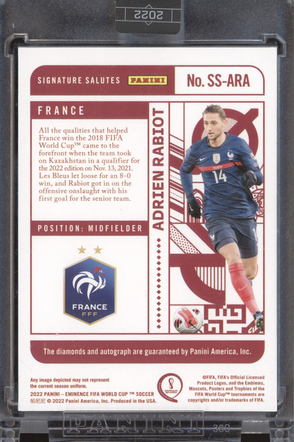 Adrien Rabiot 2022 Panini Eminence World Cup SS-ARA Signature Salutes 2/10