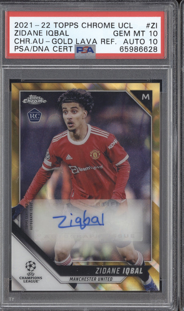 Zidane Iqbal 2021-22 Topps Chrome UCL CA-ZI Gold Lava Refractor Auto RC PSA 10/10