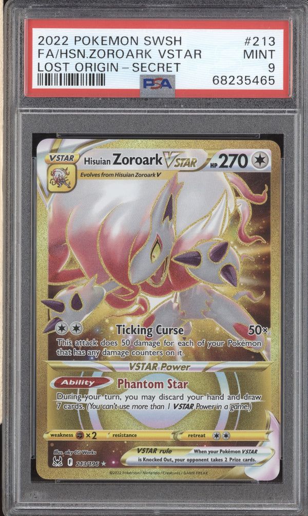 Hisuian Zoroark VStar 2022 Pokemon Lost Origin 213/196 Secret Gold PSA 10