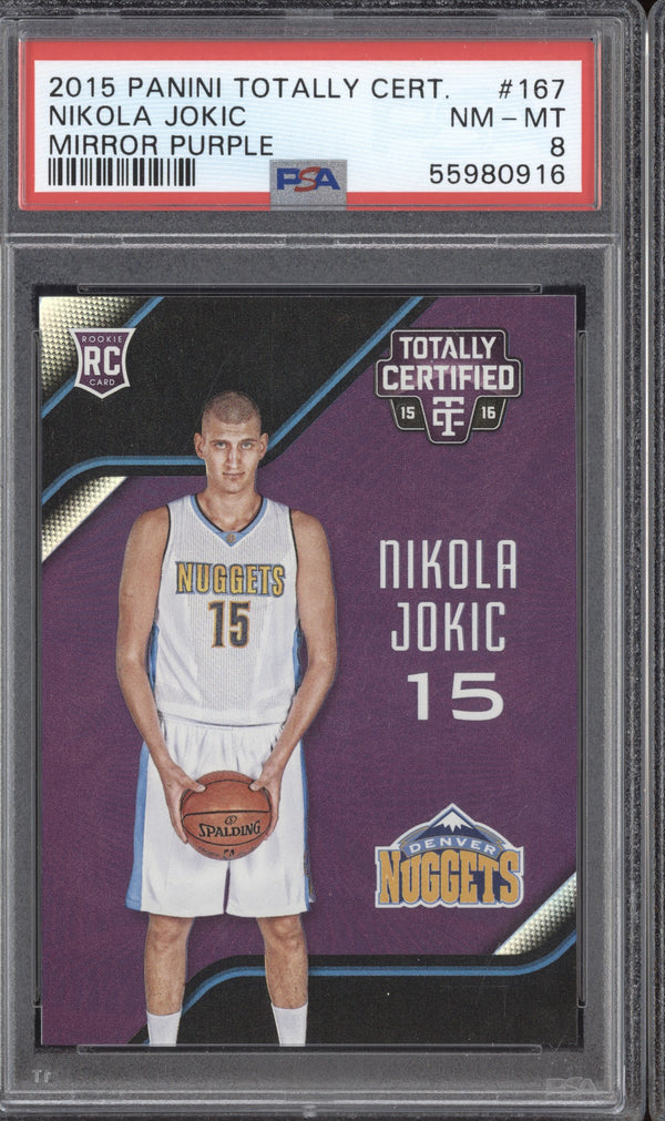 Nikola Jokic 2015-16 Panini Totally Certified 167 Mirror Purple RC 20/50 PSA 8