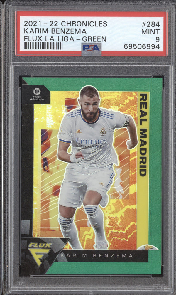 Karim Benzema 2021-22 Panini Chronicles Soccer 284 Flux La Liga Green 5/5 PSA 9