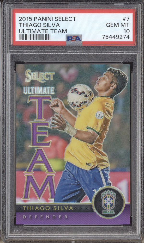 Thiago Silva 2015-16 Panini Select Soccer 7 Ultimate Team Jersey Purple 6/99 PSA 10