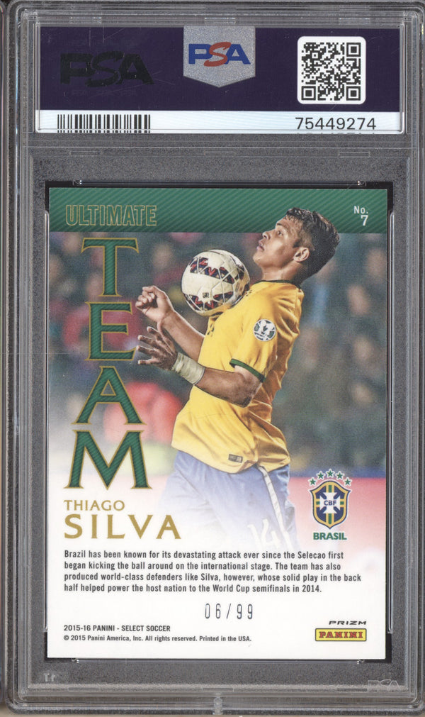 Thiago Silva 2015-16 Panini Select Soccer 7 Ultimate Team Jersey Purple 6/99 PSA 10