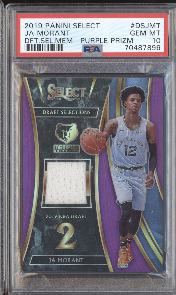 Ja Morant 2019-20 Panini Select Draft Selections Purple Jersey RC /99 PSA 10 ASR