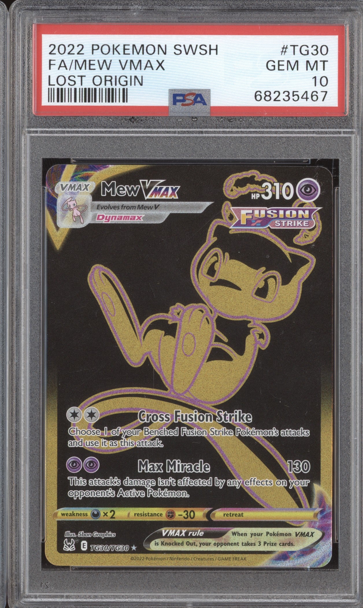 Mew VMax 2022 Pokemon Lost Origin TG30/TG30 Full Art PSA 10