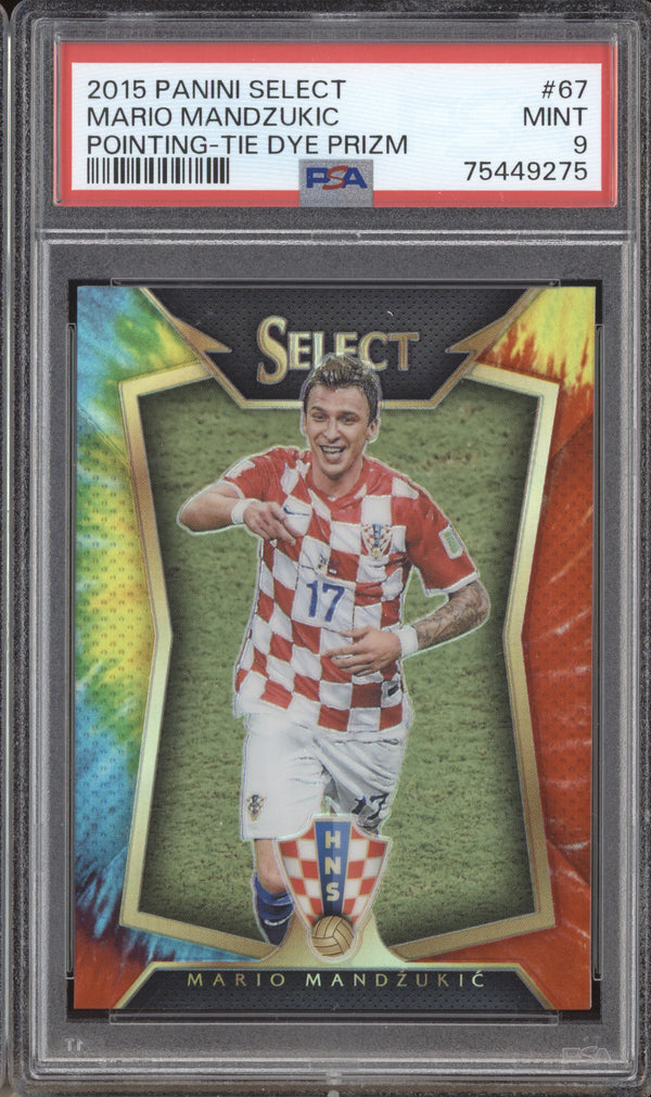 Mario Mandzukic 2015-16 Panini Select Soccer 67 Pointing Tie Dye 22/30 PSA 9