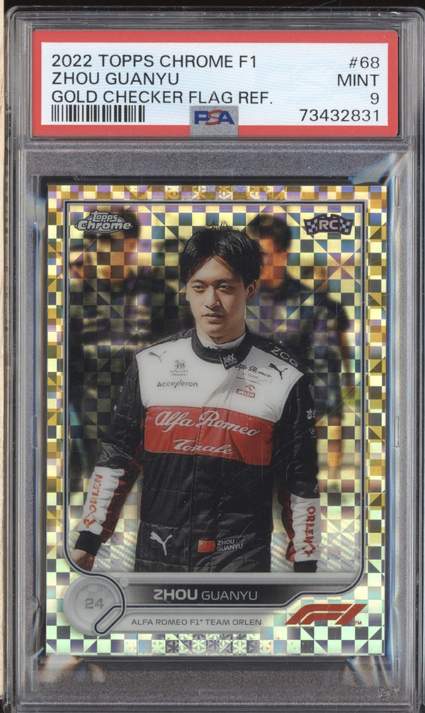 Zhou Guanyu 2022 Topps Chrome Formula 1 68 Gold Checker Flag RC 40/50 PSA 9