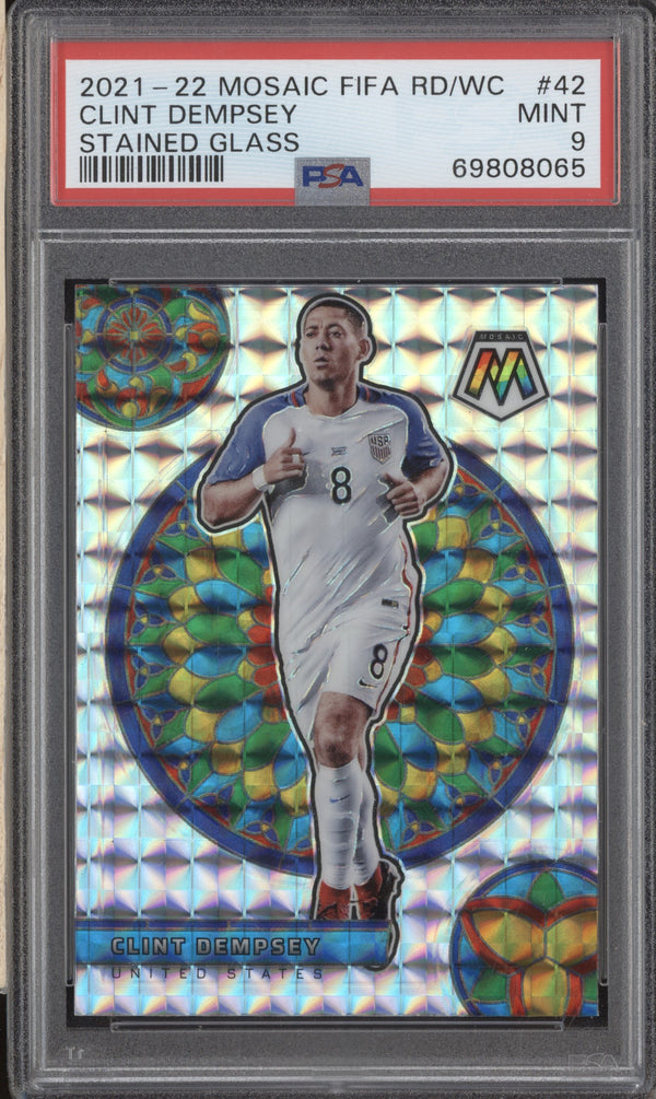 Clint Dempsey 2021-22 Panini Mosaic RTWC 42 Stained Glass PSA 9