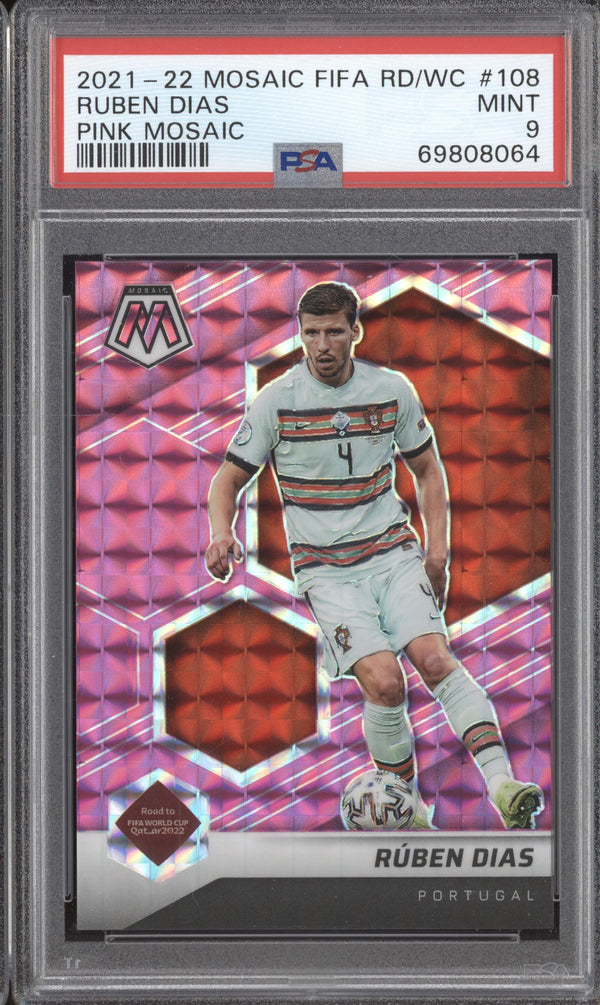 Ruben Dias 2021-22 Panini Mosaic RTWC 108 Pink 19/25 PSA 9