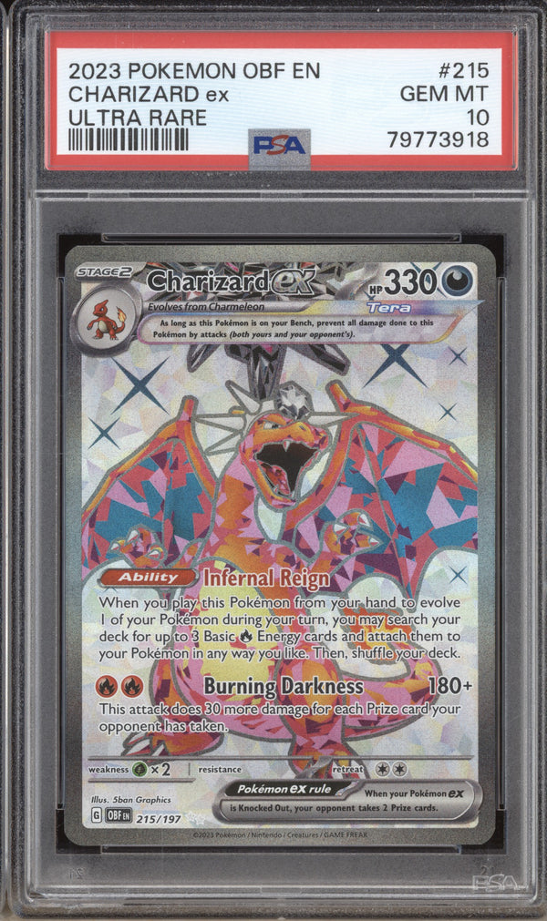 Charizard ex 2023 Pokemon Obsidian Flames 215/197 Ultra Rare PSA 10