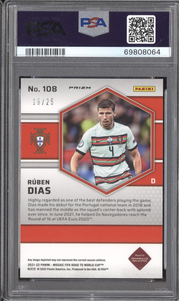 Ruben Dias 2021-22 Panini Mosaic RTWC 108 Pink 19/25 PSA 9