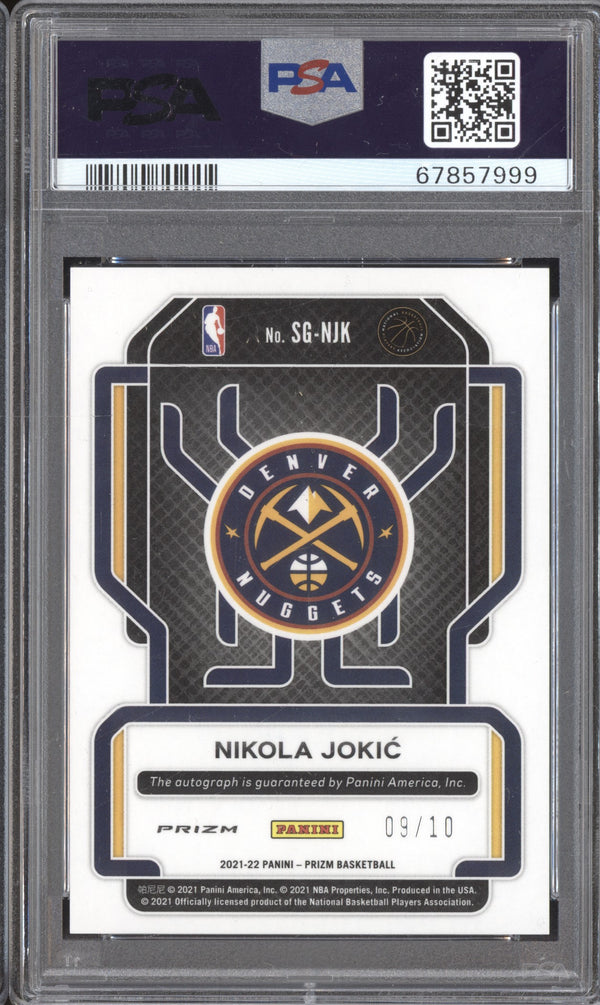 Nikola Jokic 2021-22 Panini Prizm SG-NJK Signatures Gold 09/10 PSA 9-10