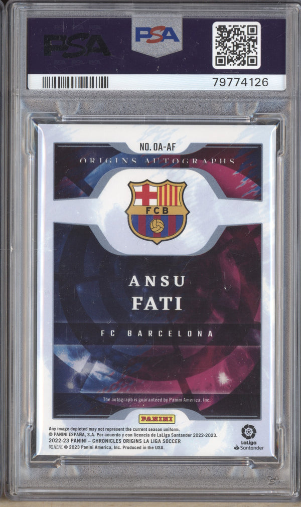 Ansu Fati 2022-23 Panini Chronicles OA-AF Origins Auto 14/64 PSA 9/10