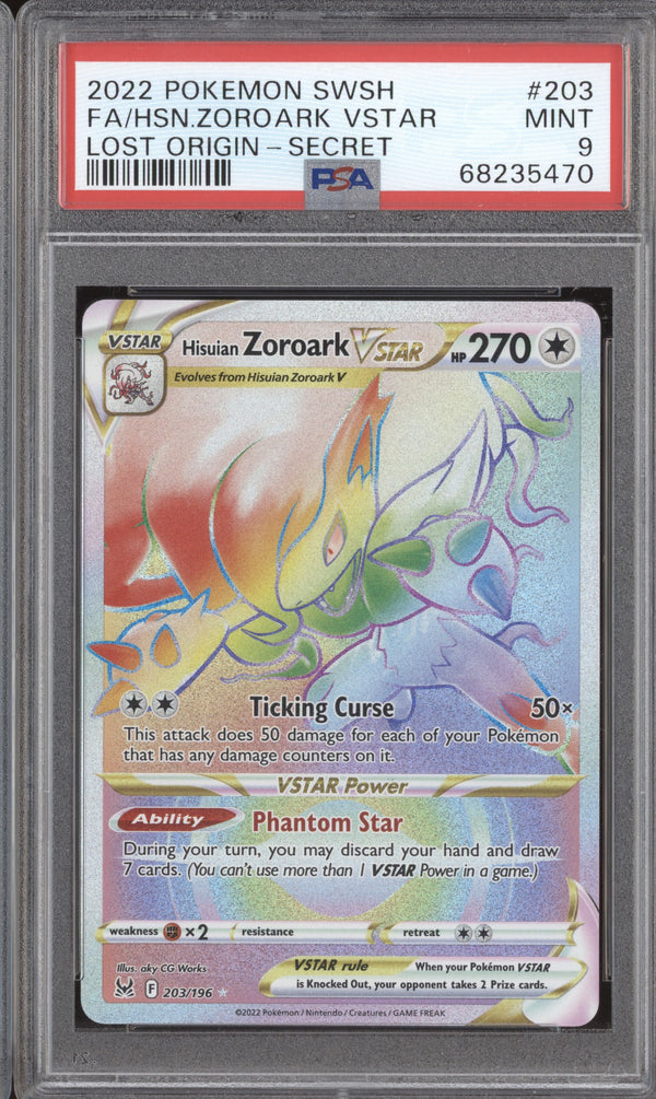 Hisuian Zoroark VStar 2022 Pokemon Lost Origin 203/196 Secret Rainbow PSA 9