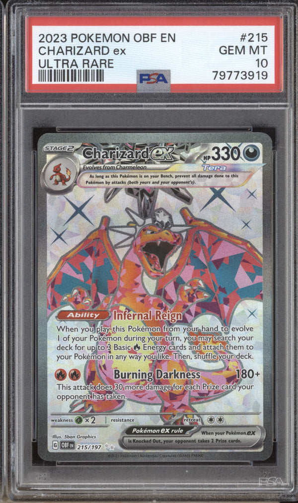 Charizard ex 2023 Pokemon Obsidian Flames 215/197 Ultra Rare PSA 10