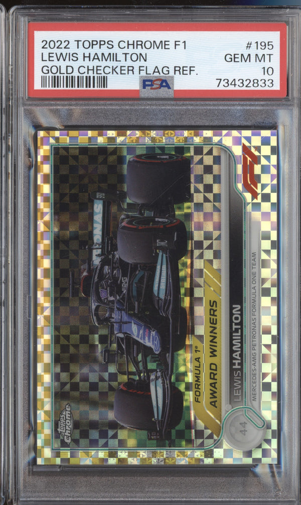 Lewis Hamilton 2022 Topps Chrome Formula 1 195 Gold Checker Flag 33/50 PSA 10