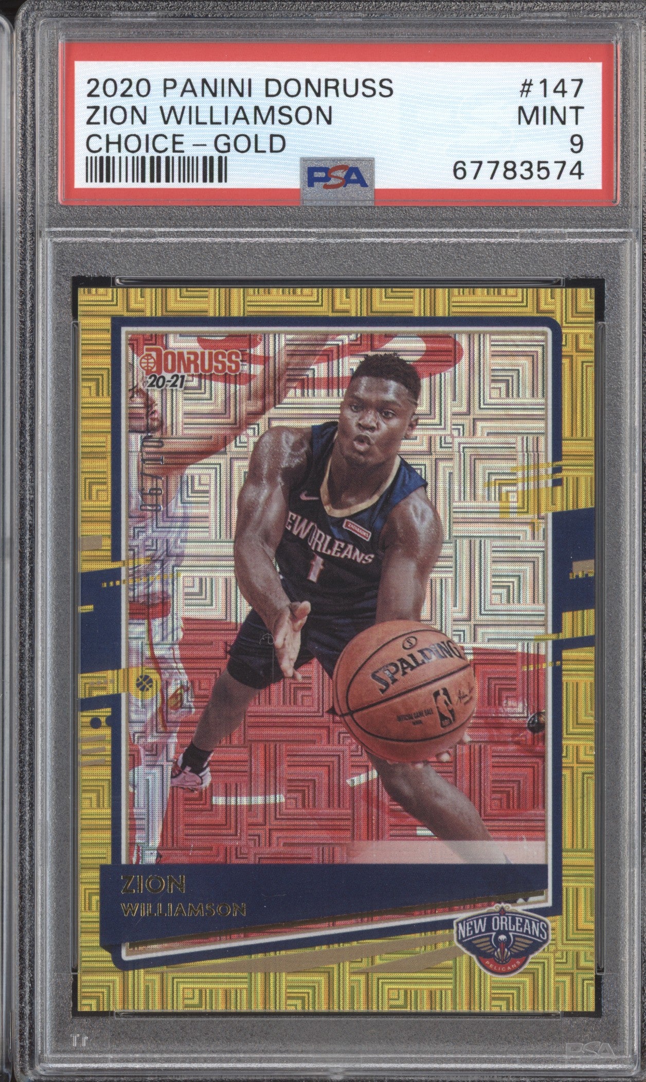 Zion Williamson 2020-21 Panini Donruss 147 Choice Gold 6/10 PSA 9