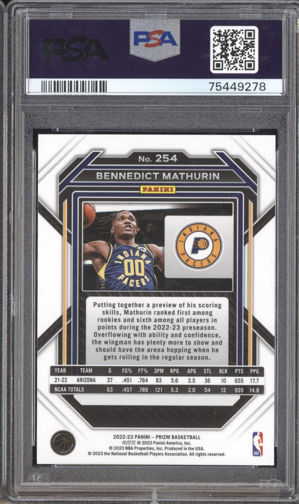 Bennedict Mathurin 2022-23 Panini Prizm 254 RC PSA 9