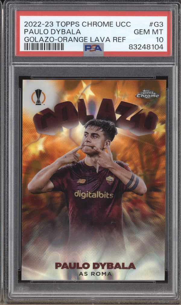 Paulo Dybala 2022-23 Topps Chrome UCC G-3 Golazo Orange Lava PSA 10