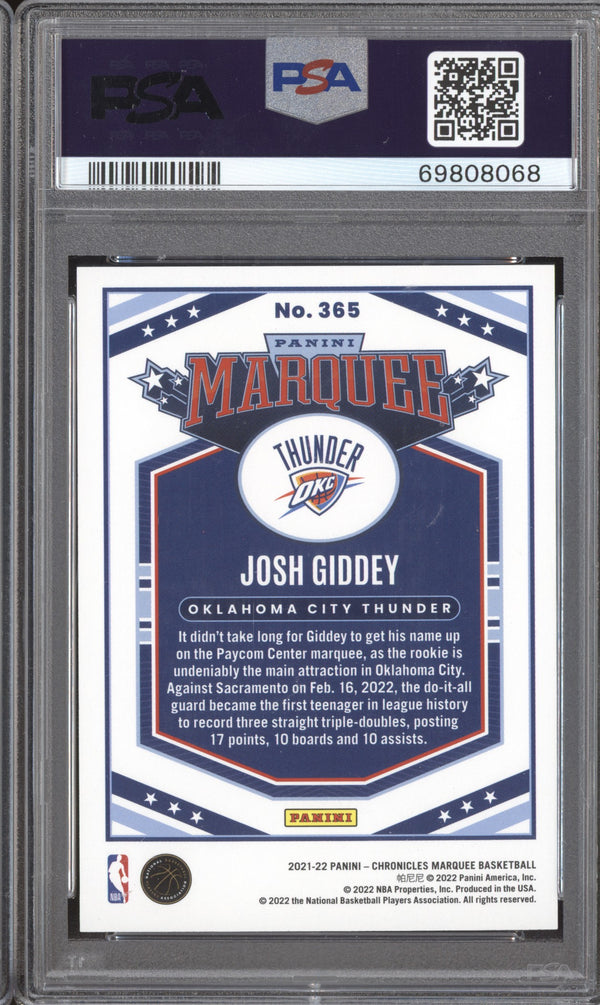 Josh Giddey 2021-22 Panini Chronicles 365 Marquee Purple 4/49 PSA 9