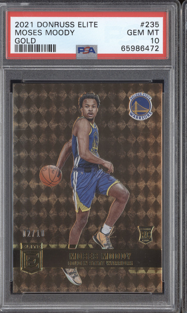 Moses Moody 2021 Panini Donruss Elite 235 Gold RC 2/10 PSA 10