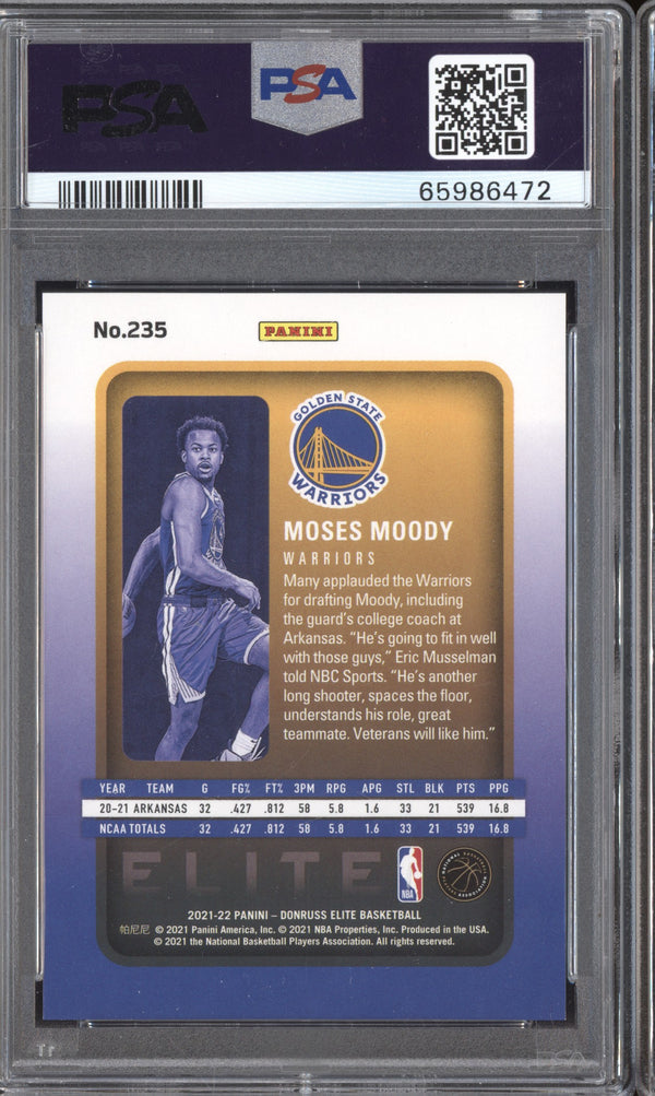 Moses Moody 2021 Panini Donruss Elite 235 Gold RC 2/10 PSA 10