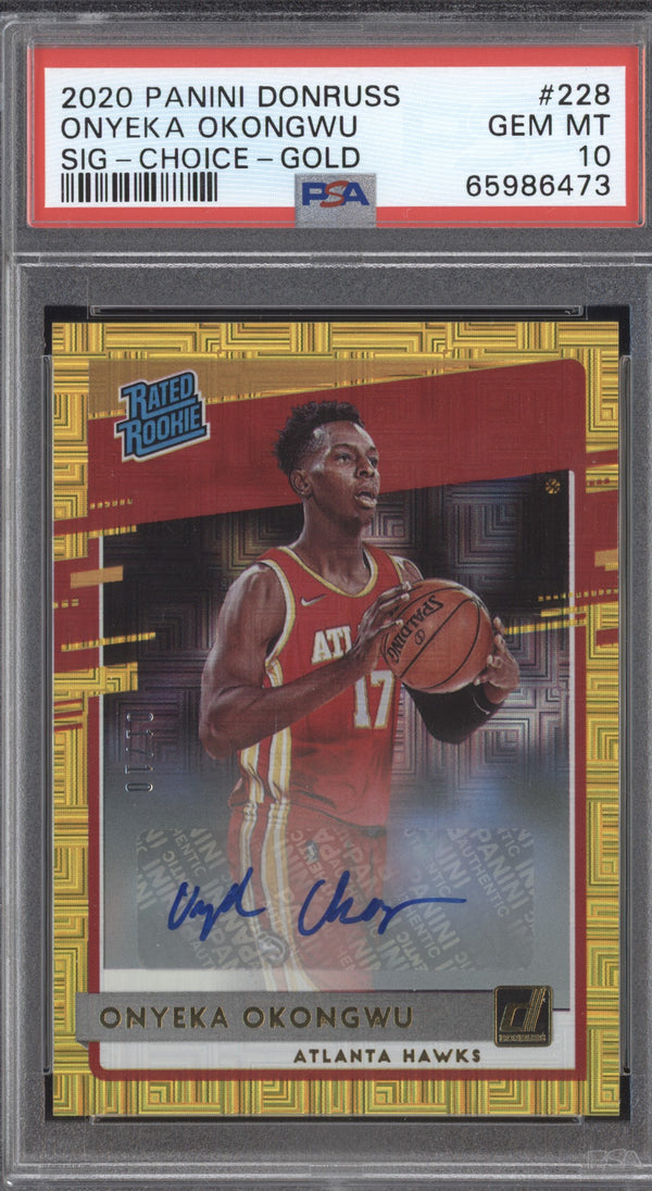 Onyeka Okongwu 2020 Panini Donruss Choice 228 Gold Signature Choice RC 1/10 PSA 10