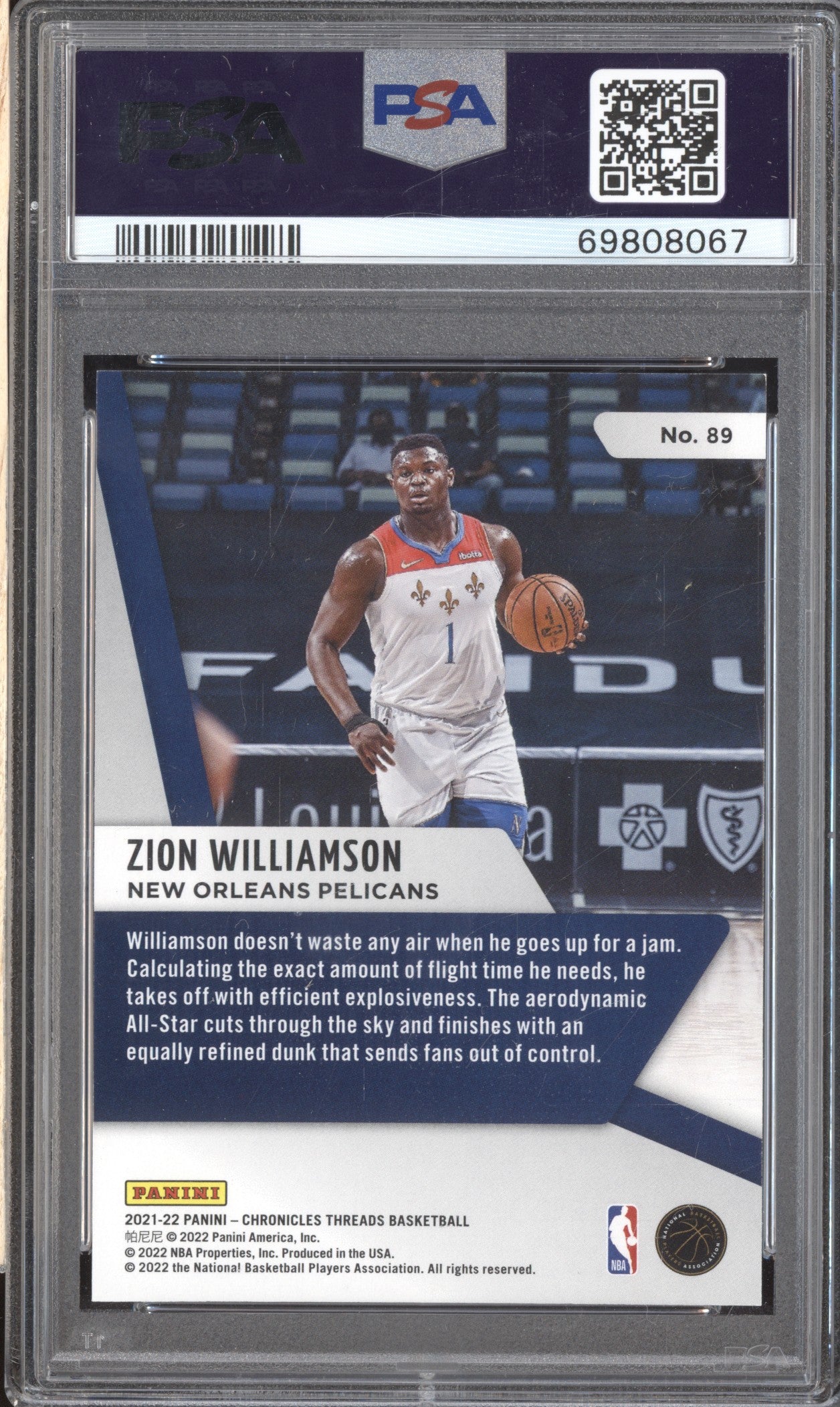 Zion Williamson 2021-22 Panini Chronicles 89 Threads 75th Anniversary 45/75 PSA 9