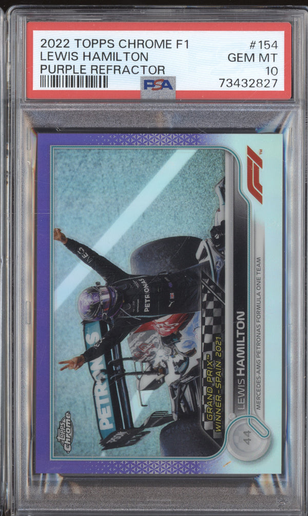 Lewis Hamilton 2022 Topps Chrome Formula 1 154 Purple 393/399 PSA 10